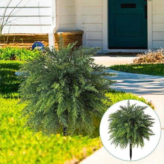 HBYJLZYG Outdoor Artificial Plant, Fake Cypress Bush with Detachable Ground Stake, Weather Resistant No Fade Greenery, Low Maintenance Decor for Flower Beds