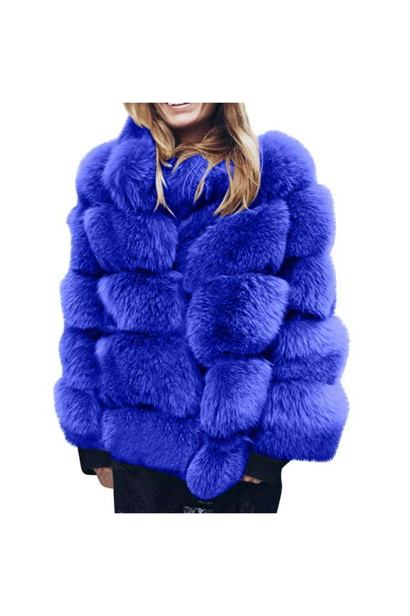 Oversized Faux Fox Fur Plush Coats Jacket Tops, Women Winter Solid Color Warm Loose Stand Collar Hair Plush Jacket Coat