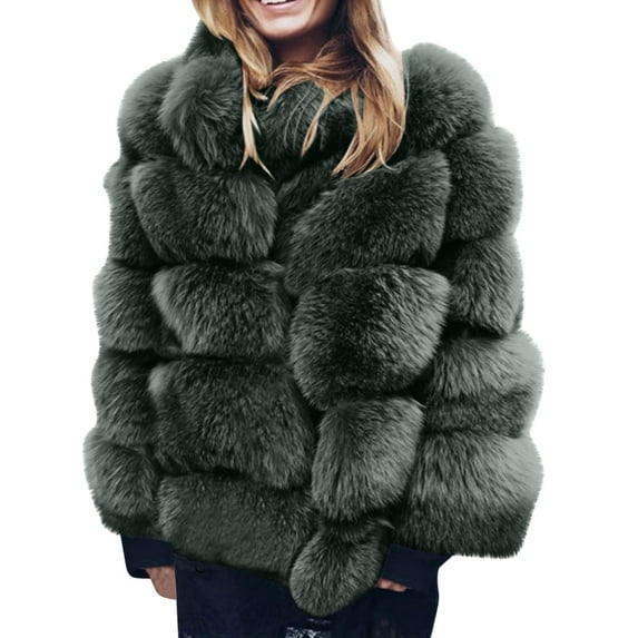 HBYJLZYG Oversized Faux Fox Fur Plush Coats Jacket Tops, Women Winter Solid Color Warm Loose Stand Collar Hair Plush Jacket Coat