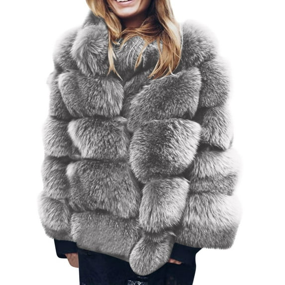 HBYJLZYG Oversized Faux Fox Fur Plush Coats Jacket Tops, Women Winter Solid Color Warm Loose Stand Collar Hair Plush Jacket