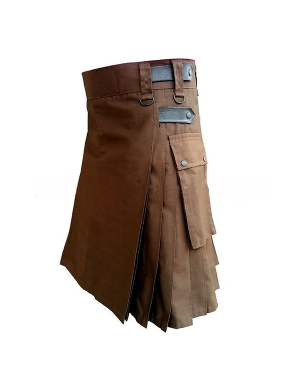 Pleated Skirt Men, Vintage Kilt Scotland Gothic Fashion Kendo With Pocket Skirts Scottish Clothing XS-4XL