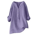 thumbnail image 1 of HBYJLZYG Plus Size Cotton Linen Tops For Women, Summer V-Neck Long Sleeve Loose Button Linen Tunic Tops Blouse, 1 of 6