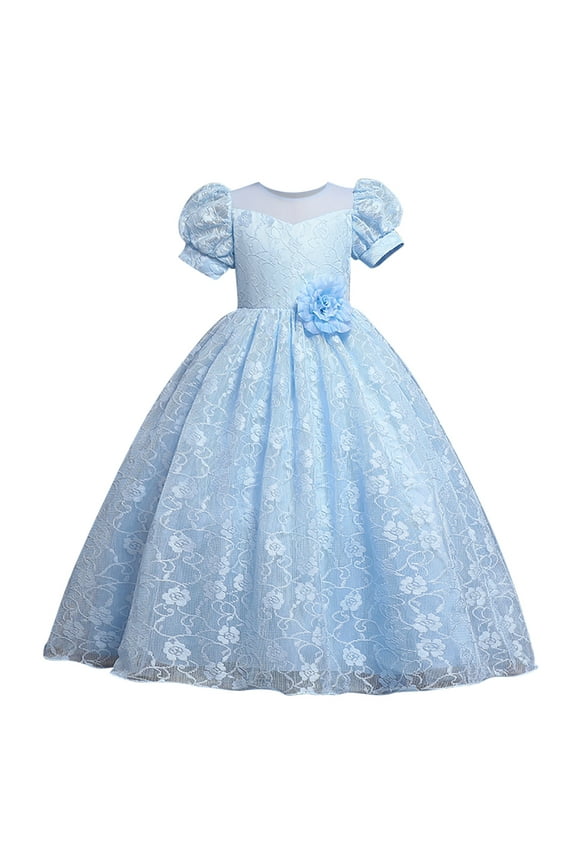 Princess Dresses For Girls, Children Dress Short Sleeve Flower Tail Dress Ankle Length Full Dress 3-12 Years
