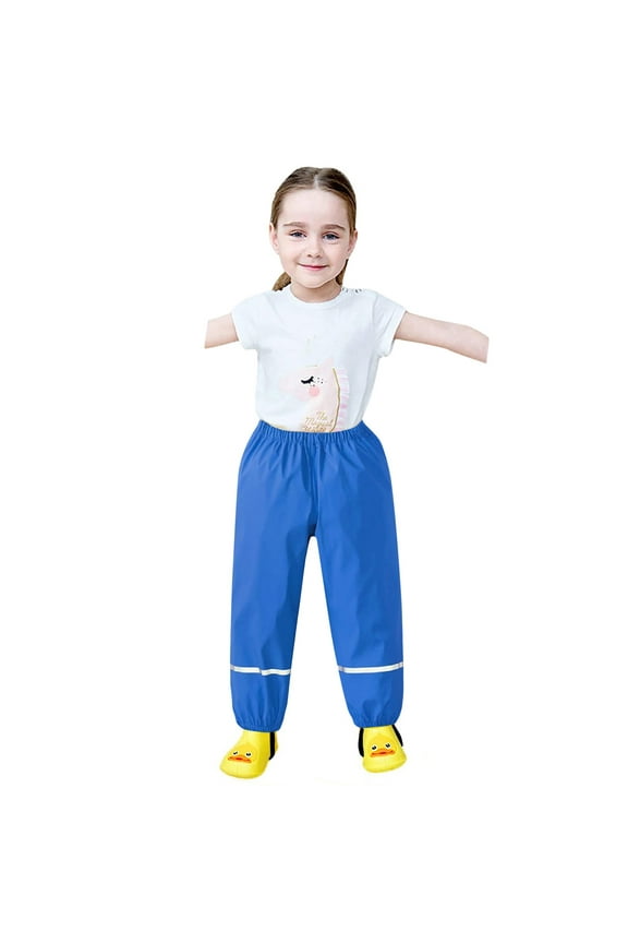 Rain Pants Kids, Thin Waterproof Full Length Pants Reusable Toddler Lightweight Single Layer Overpants Rainwear 10-12 Years