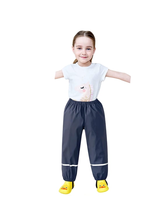 Rain Pants Kids, Thin Waterproof Full Length Pants Reusable Toddler Lightweight Single Layer Overpants Rainwear 10-12 Years