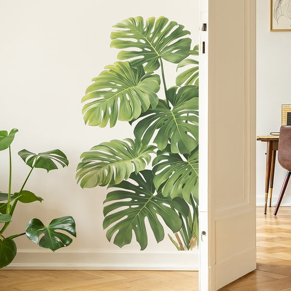 HBYJLZYG Removable Tropical Wall Decor, Self-Adhesive Leaf Stickers, Realistic Foliage Design, Steam-Resistant, DIY Modular Arrangement for Kitchen Living Room