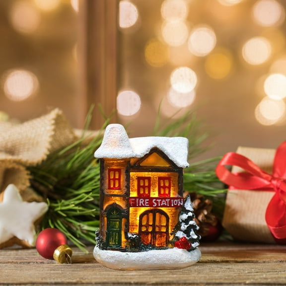 HBYJLZYG Resin Christmas Scene Village House Town With Warm White LED Lights Battery Operated Christmas Decorations