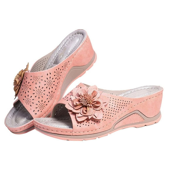 HBYJLZYG Sandals For Women Wedge Shoes: Slip On Dressy Summer Comfortable Floral Slides Sandals Lightweight Memory Foam Platform Shoes