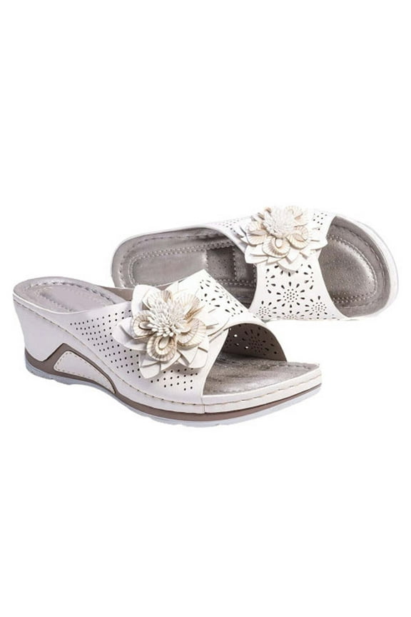 Sandals For Women Wedge Shoes: Slip On Dressy Summer Comfortable Floral Slides Sandals Lightweight Memory Foam Platform Shoes