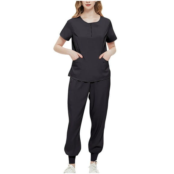 HBYJLZYG Scrubs For Women Set - Stretch V-Neck Scrub Tops & Jogger Pants With Pockets - Easy Care Nurses Uniform Clinic Carer Protective 2 Piece Set Black