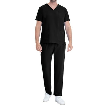 HBYJLZYG Scrubs For Men Set - Stretch V-Neck Scrub Tops & Wide Leg Pants With Pockets - Easy Care Nurses Uniform Clinic Carer Protective 2 Piece Set Black
