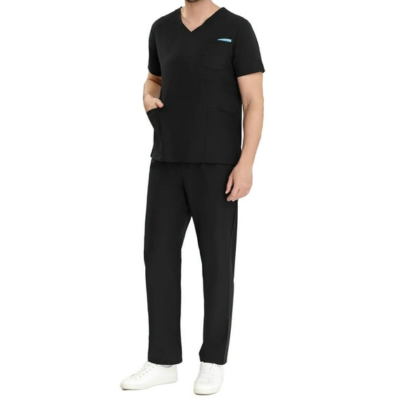 HBYJLZYG Scrubs For Men Set - Stretch V-Neck Scrub Tops & Wide Leg Pants With Pockets - Easy Care Nurses Uniform Clinic Carer Protective 2 Piece Set Black