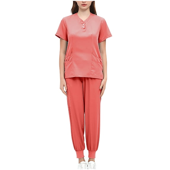 HBYJLZYG Scrubs For Women Set - Stretch V-Neck Scrub Tops & Jogger Pants With Pockets - Easy Care Nurses Uniform Clinic Carer Protective 2 Piece Set Orange