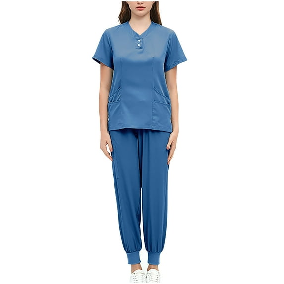 HBYJLZYG Scrubs For Women Set - Stretch V-Neck Scrub Tops & Jogger Pants With Pockets - Easy Care Nurses Uniform Clinic Carer Protective 2 Piece Set Sky Blue