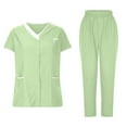 thumbnail image 1 of HBYJLZYG Scrubs For Women Set - Stretch V-Neck Scrub Tops & Wide Leg Pants With Pockets - Easy Care Nurses Uniform Clinic Carer Protective 2 Piece Set Mint Green, 1 of 8