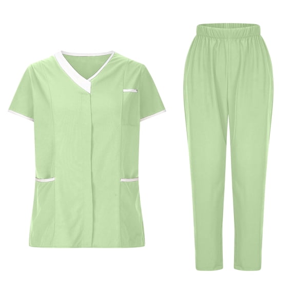 HBYJLZYG Scrubs For Women Set - Stretch V-Neck Scrub Tops & Wide Leg Pants With Pockets - Easy Care Nurses Uniform Clinic Carer Protective 2 Piece Set Mint Green
