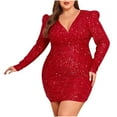 thumbnail image 1 of HBYJLZYG Sequins Glitter Bodycon Stretchy Dress - Women's Deep V Neck Long Sleeve Backless Sparkly Mini Party Dresses Prom Dresses, 1 of 8