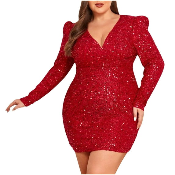 HBYJLZYG Sequins Glitter Bodycon Stretchy Dress - Women's Deep V Neck Long Sleeve Backless Sparkly Mini Party Dresses Prom Dresses