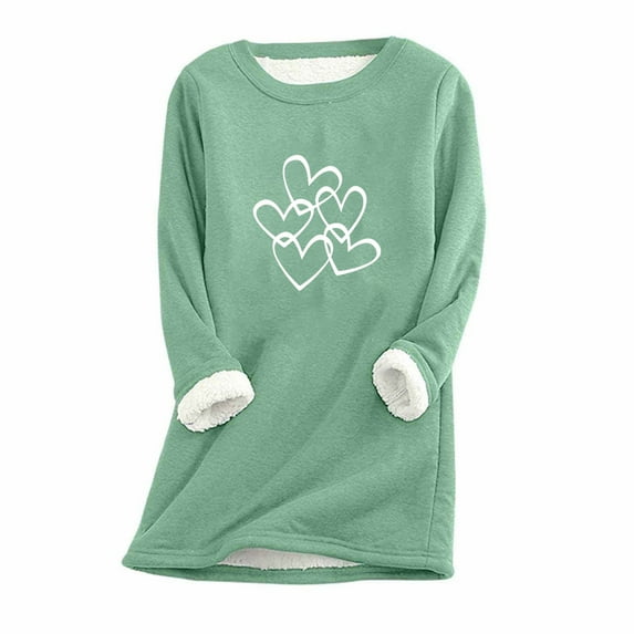 HBYJLZYG Sherpa Fleece Lined Sweatshirt For Women, Valentine's Day Heart Print Plus Size Long Sleeve Tops Crew Neck Casual Thickened Loungewear