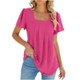 thumbnail image 1 of HBYJLZYG Short Sleeve Shirts For Women Trendy Summer, Pleated Solid Square Neck Casual Y2K T-Shirt Tops, 1 of 3