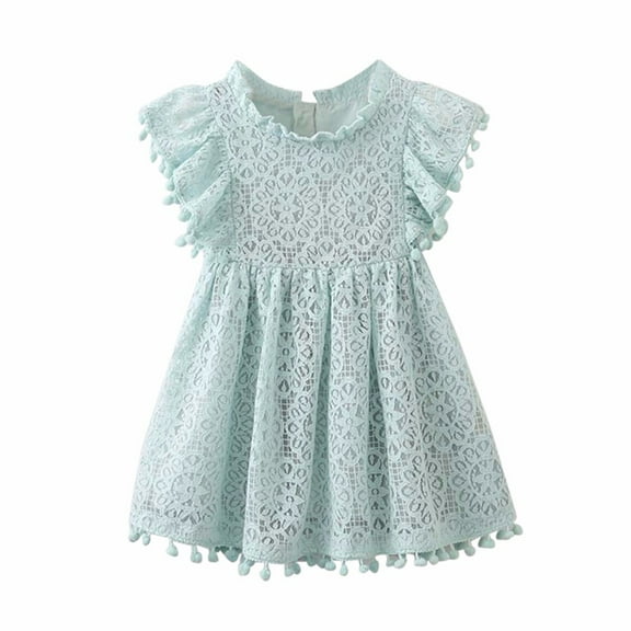 HBYJLZYG Sleeveless Dress For Girls, Kids Baby Flutter Sleeve Floral Embroidered Lace Hollow Princess Dress Clothes 24 Months-5T