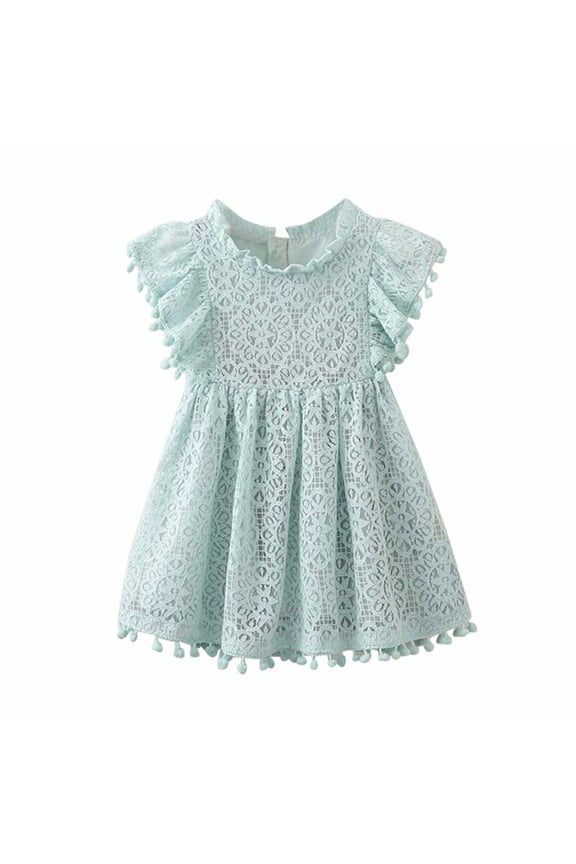 Sleeveless Dress For Girls, Kids Baby Flutter Sleeve Floral Embroidered Lace Hollow Princess Dress Clothes 24 Months-5T