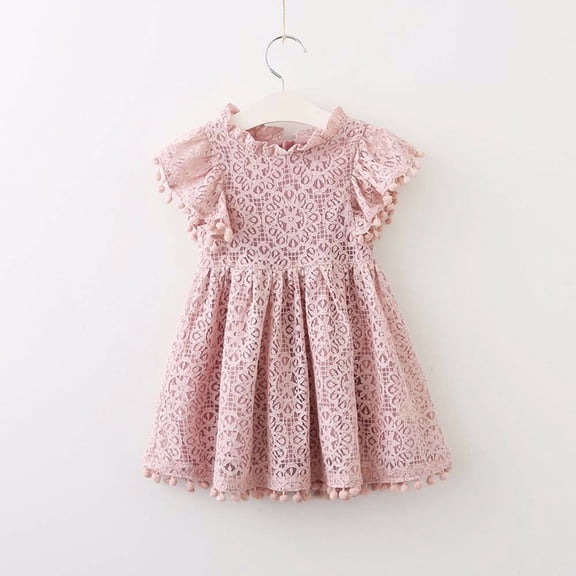 HBYJLZYG Sleeveless Dress For Girls, Kids Baby Flutter Sleeve Floral Embroidered Lace Hollow Princess Dress Clothes 24 Months-5T
