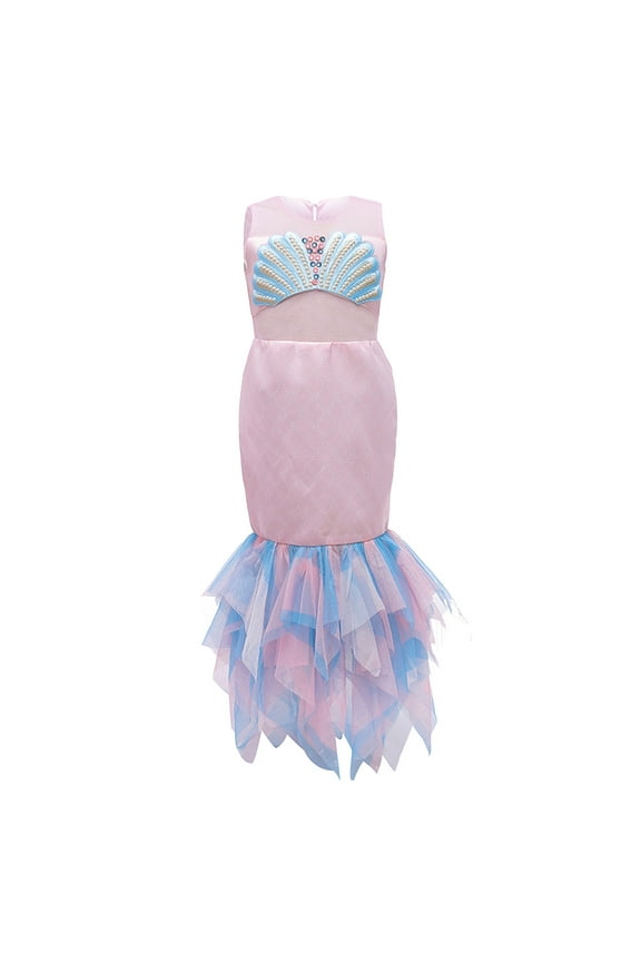 Sleeveless Sequins Mermaid Dress, Kids Girls Bowknot Embroidered Pageant Gown Cosplay Party Princess Wedding Dress 2T-10T