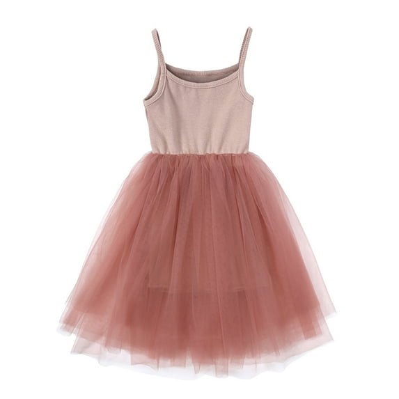 HBYJLZYG Sleeveless Strap Tulle Dress, Summer Toddler Baby Solid Color Slip Dress Birthday Party Mesh Princess Dresses For Girls 9 Months-8 Years