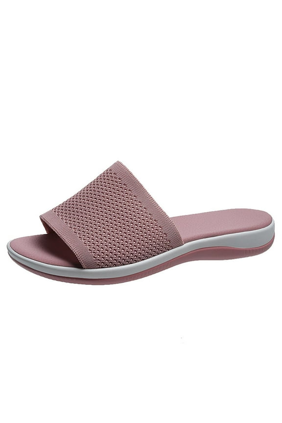 Slide Sandals For Women Summer Casual Comfy Slip On Beach Slippers, Knit Lightweight Open Toe Sandals Casual Breathable Slippers