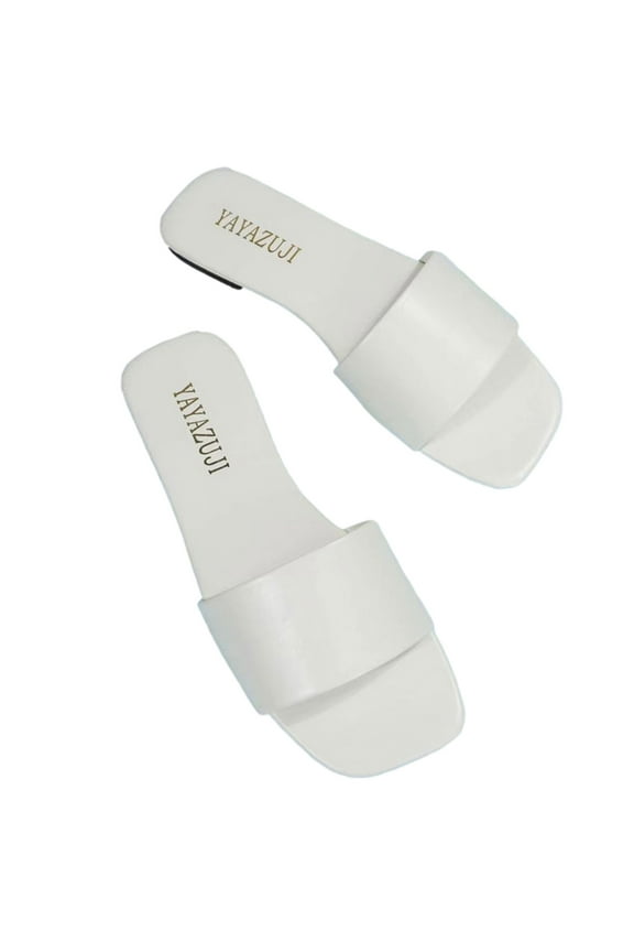 Slide Sandals For Women Summer Casual Comfy Slip On Flat Slippers, Woman'S One-Line Sandals Solid Color Slippers