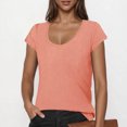 thumbnail image 1 of HBYJLZYG Slim Fashion Women's Casual Solid Color Short Sleeve Round-Neck Blouses Shirts, 1 of 7