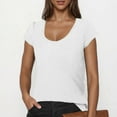 thumbnail image 1 of HBYJLZYG Slim Fashion Women's Casual Solid Color Short Sleeve Round-Neck Blouses Shirts, 1 of 7