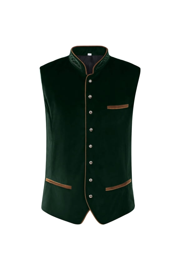 Stand Collar Bavarian Vest for Men Traditional Oktoberfest Gilet, Sleeveless Button Down German Costume Jacket for Beer Festival Party, Classic Folk Attire