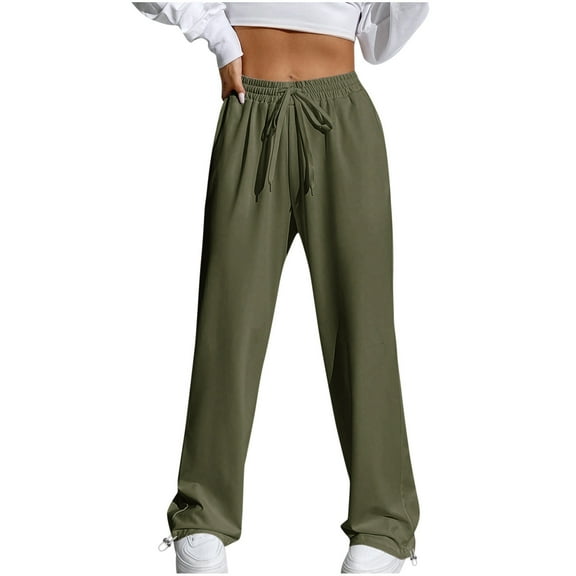 HBYJLZYG Straight Wide Leg Pants, Jogger Pants For Womens Drawstring Elastic Waist Casual Solid Color With Pocket Lounge Pants For Workout Running