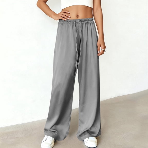 HBYJLZYG Straight Wide Leg Pants, Jogger Pants For Womens Drawstring Elastic Waist Casual Solid Color Lounge Pants For Workout Running