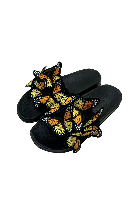 Summer Flat Slide Sandals For Womens Butterfly Platform Low Heel Comfy Nonslip Casual Beach Sandals, Women's Bow Embroidered Flat Bottom Sandals Flat Bottom Slippers
