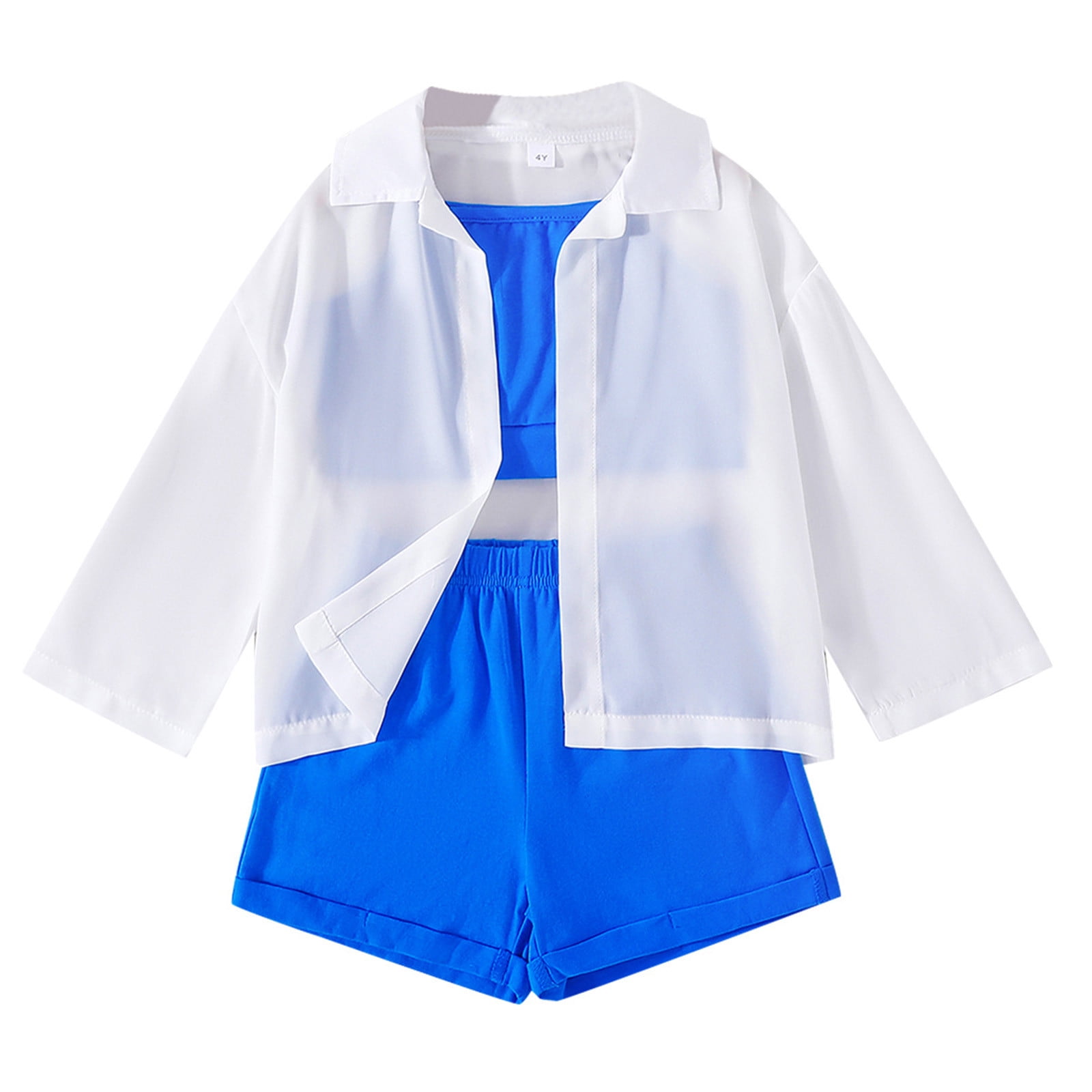 Little Girls' Summer & Fall Cotton 3-Piece Outfit Set - Jacket, Sleeveless Top, and Button Pants