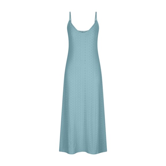 HBYJLZYG Summer Women Casual Spaghetti Strap Hollow Out Breathable Dresses Sleeveless V-Neck Beach Holiday Style Maxi Dresses