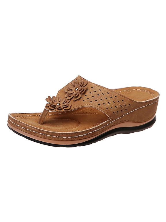Summer Womens Thong Sandals, Slingback Casual Leather Wedge Slippers Sandals, Light Weight Casual Walking Sandals