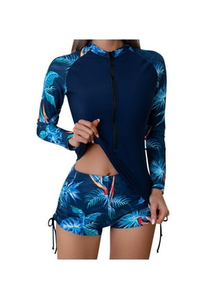 2 Piece Women Rash Guard Swimsuit Long Sleeve Bathing Suit Swim Shirt Top  Built in Bra with Shorts Rashguard UPF 50