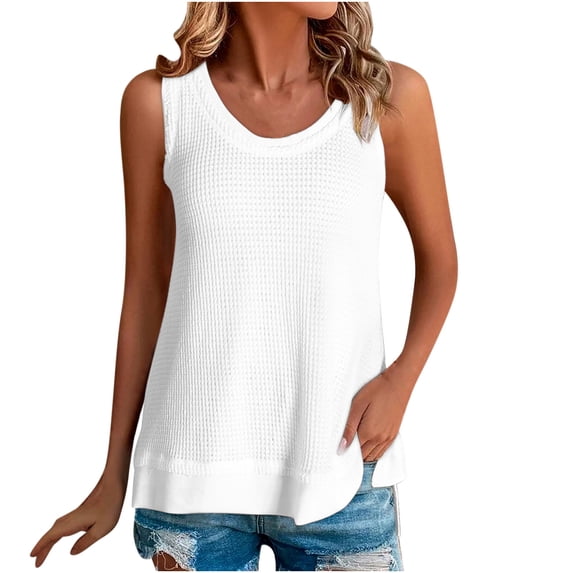 HBYJLZYG Tank Tops For Women, Summer Casual Solid Color Round Neck Sleeveness Tops Loose Blouses Tunic Flowy Basic Shirts