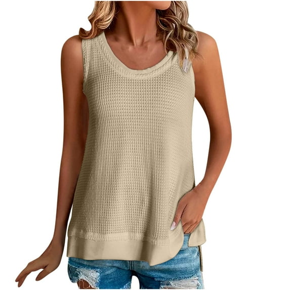 HBYJLZYG Tank Tops For Women, Summer Casual Solid Color Round Neck Sleeveness Tops Loose Blouses Tunic Flowy Basic Shirts