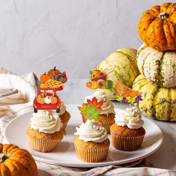HBYJLZYG Thanksgiving Cake Inserts Party Decorations Turkey Pumpkin Cupcake Flags Birthday Cake Small Inserts