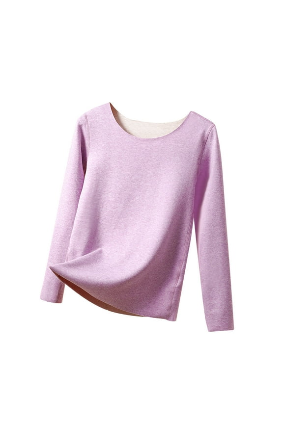 Thermal Underwear For Women, Long Sleeve Silk Double-Sided German Fleece Round Neck Tops Matte Skin Friendly Warm Slim-Fit Seamless Undershirts