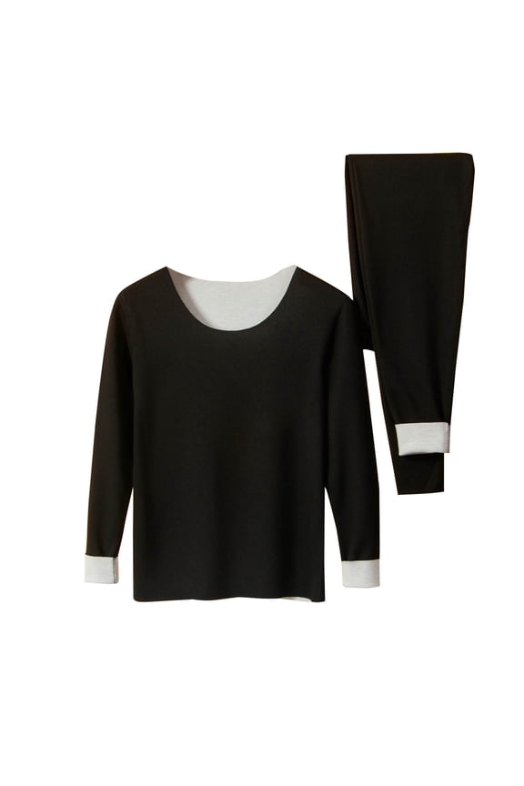 Thermal Underwear For Women Sets, 2 Pc Long Sleeve Silk Double-Sided German Fleece Round Neck Tops Skin Friendly Warm Slim-Fit Seamless Long Johns