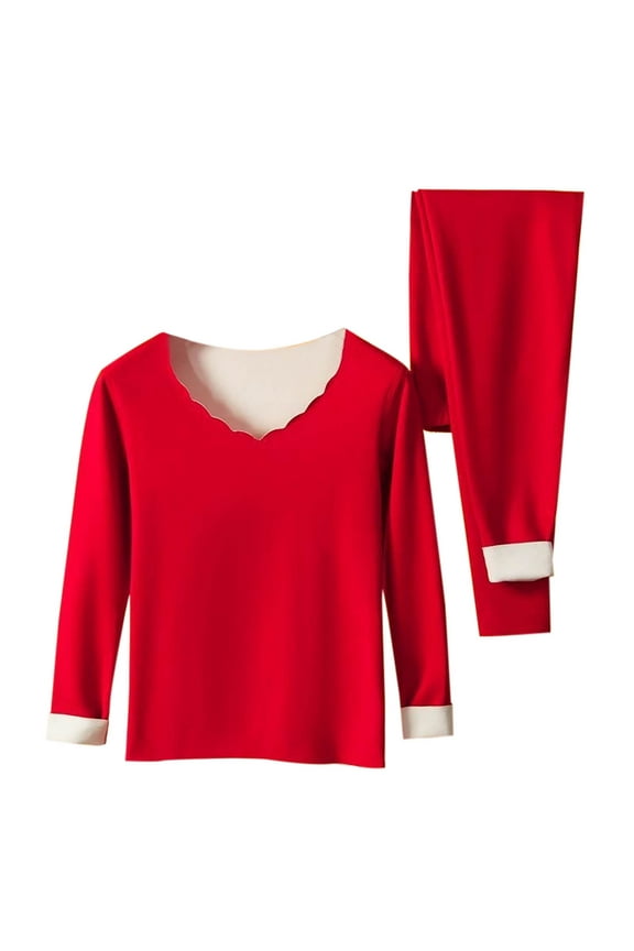 Thermal Underwear For Women Sets, 2 Pc Long Sleeve Silk Double-Sided German Fleece Round Neck Tops Skin Friendly Warm Slim-Fit Seamless Long Johns