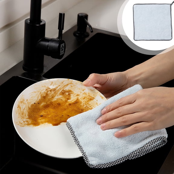 HBYJLZYG Thick Absorbent Kitchen Cleaning Cloth, No Lint No Oil Dish Towel, Blue Reusable Rag with Lanyard, Multipurpose for Dishwashing Table Wiping and Housework
