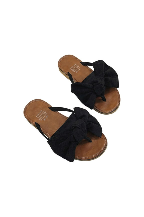 Thong Sandals For Women Summer Casual Comfy Slip On Beach Slippers, Daily Beach Bowknot Flat Slide Sandals