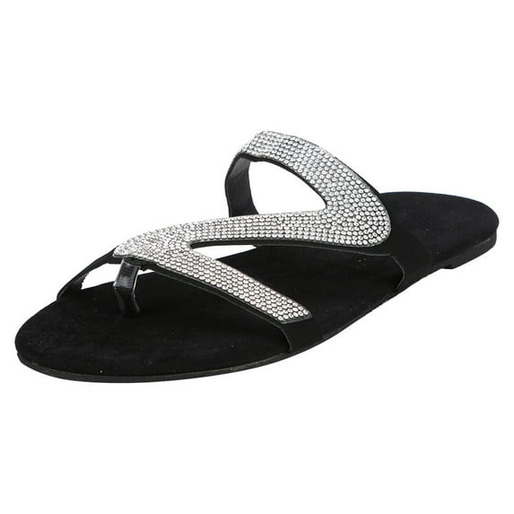 HBYJLZYG Thong Sandals For Women Summer Slide Casual Comfy Slip On Slippers, Women's Casual Solid Crystal Roman Plus Size Flat Slipper Sandals